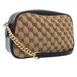 GUCCI Marmont Small Monogram Canvas Crossbody Camera Bag Beige 447632